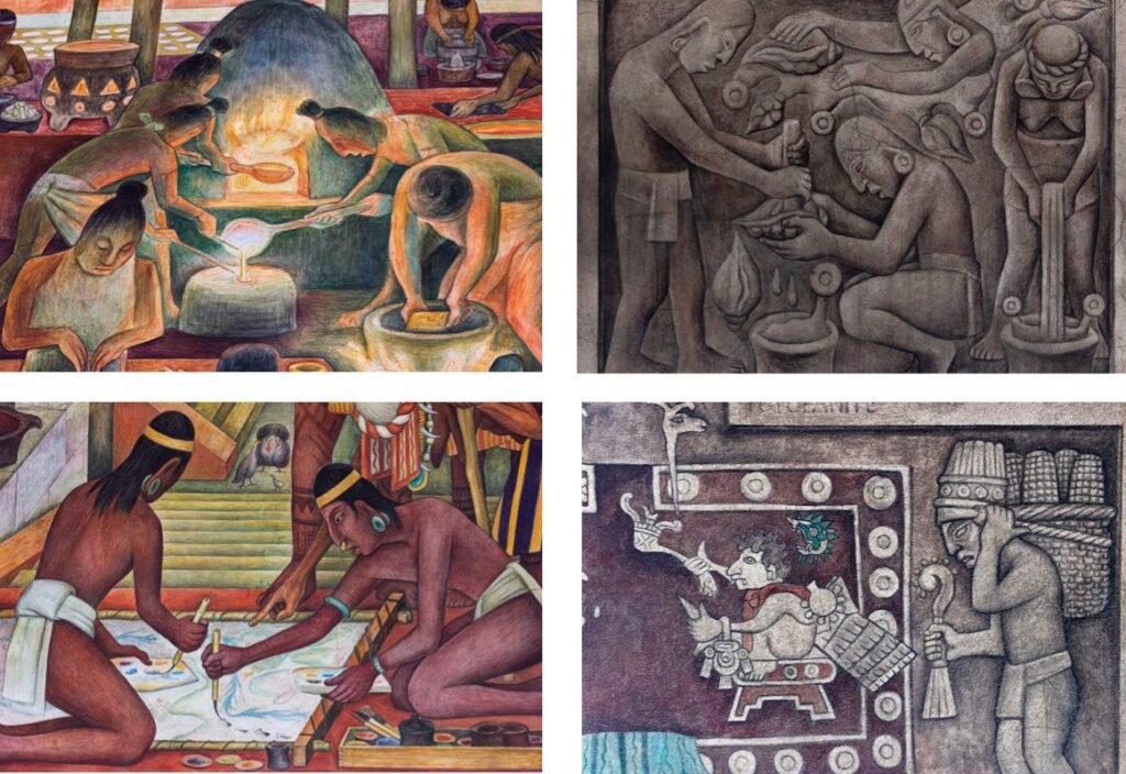 Pueblos prehispánicos en murales de Diego Rivera
